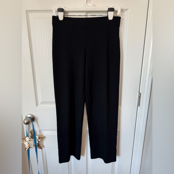 Eileen Fisher Black Knit Wool Blend Stretch Pull On Pants Straight Leg Petite S - Picture 1 of 5